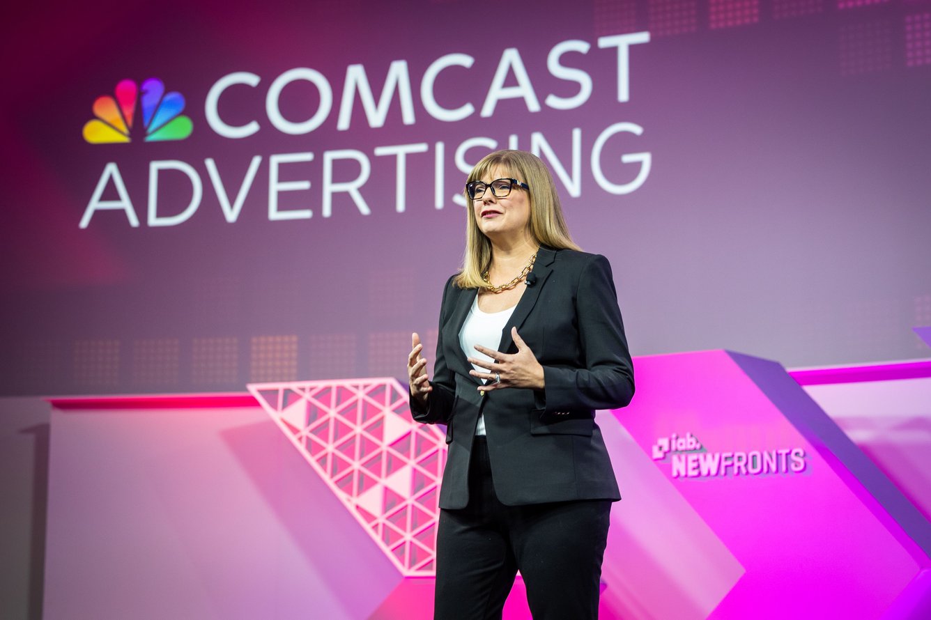 Kelly Perone, SVP of technology and product at Comcast Advertising, during Comcast Advertising's IAB NewFronts presentation
